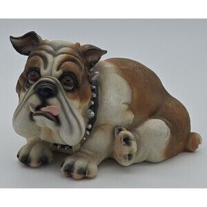 English Bulldog Resin Coin Bank Realistic Dog Figure Sandicast Style Collectible